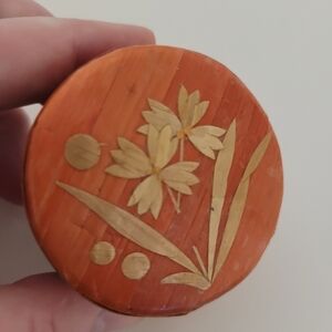 Handcrafted Orange and Gold Straw Marquestry Decorative Jewelry Box